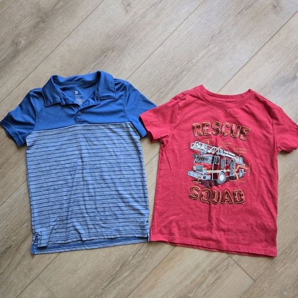 Set of 2 Target Little Boy Small Red Firetruck & Blue collar polo short sleeve - Picture 1 of 11